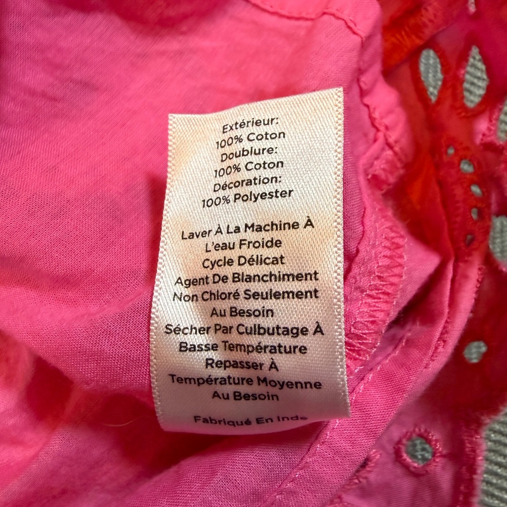 Talbots Plus Pink Eyelet Embroidered Cotton Top 2X Ruffle Neck 3/4 Sleeve 2448 - Picture 3 of 10